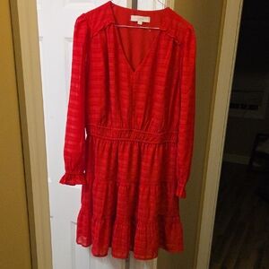LOFT Vibrant Red Long Sleeve Dress